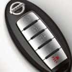 Close-up of a Nissan key fob