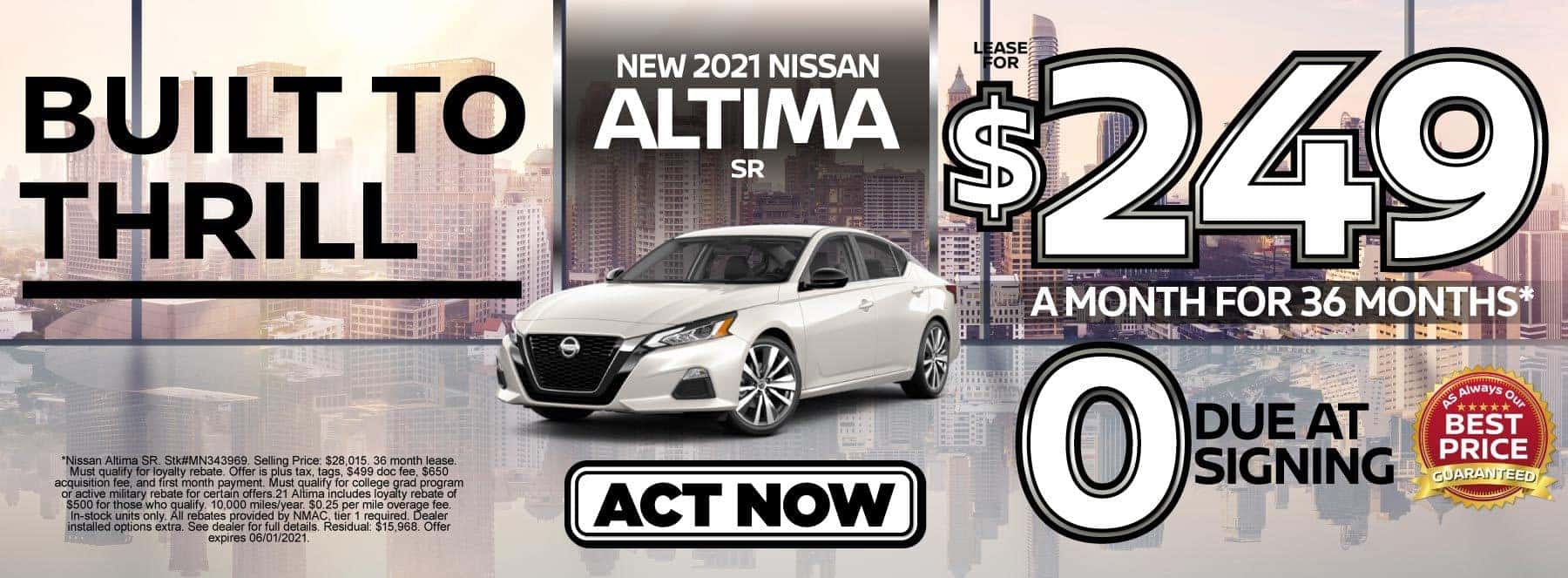 New 2021 Nissan Altima lease for $249 a month | Act Now