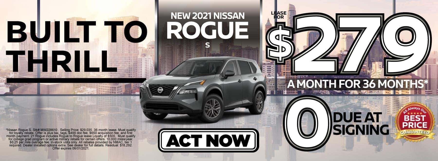 New 2021 Nissan Rogue S lease for $279 a month | Act Now