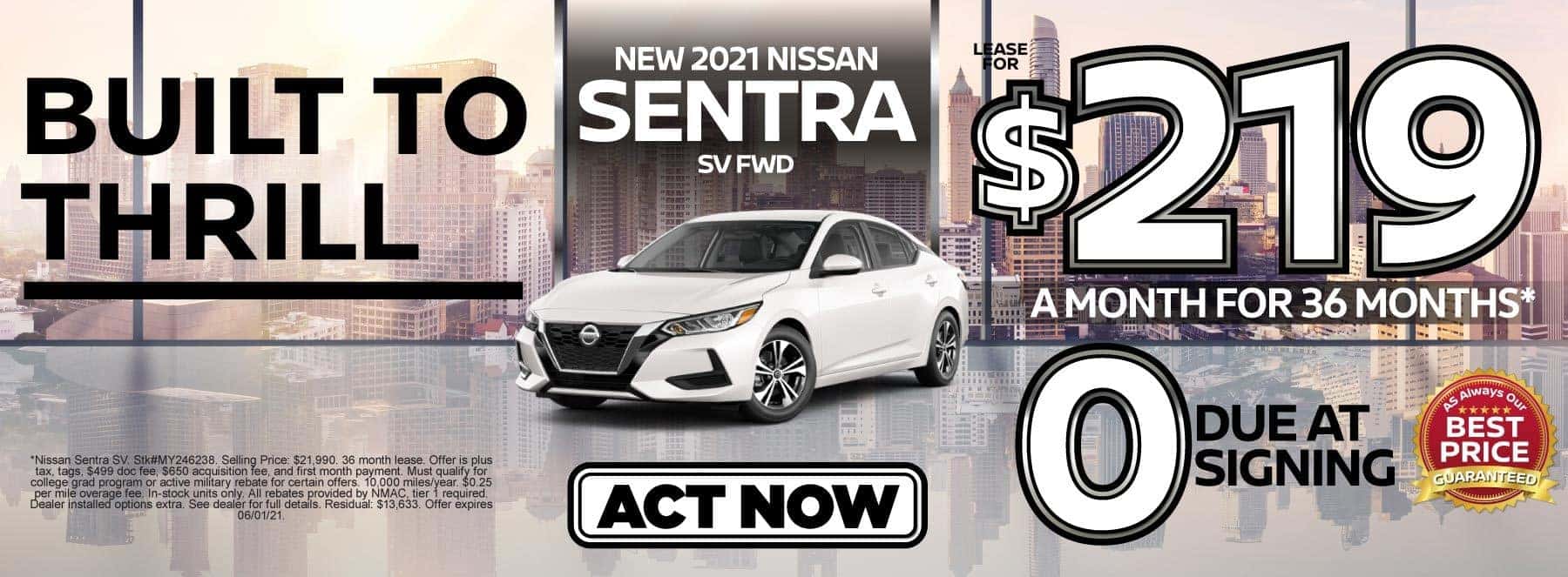 New 2021 Nissan Sentra lease for $219 a month | Act Now