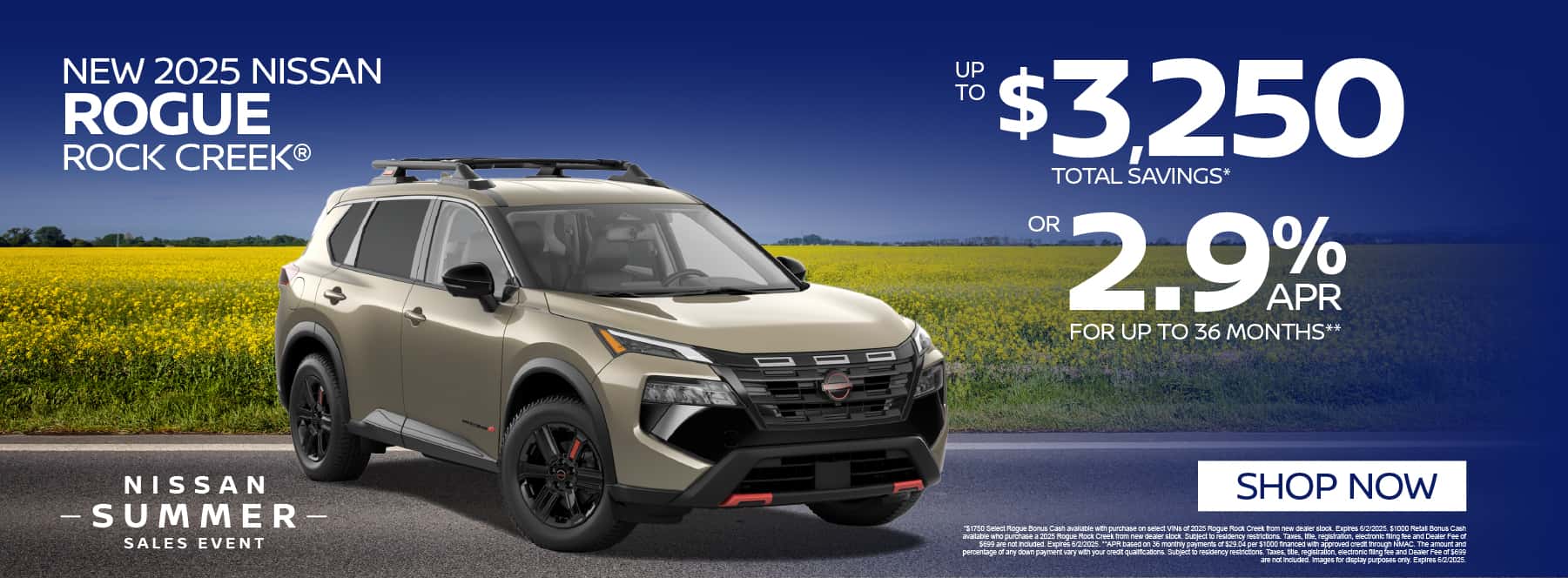 New 2025 Nissan Rogue Rock Creek up to $2750 Customer Cash Available* PLUS 2.9% APR for up to 36 months**