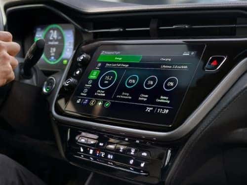 2023 Chevrolet Bolt EV close up of touchscreen showing energy efficiency levels