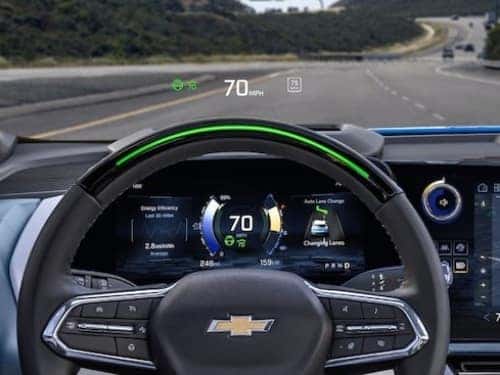 2025 Chevrolet Blazer EV view of driver's infotainment showing vehicle in super cruise mode