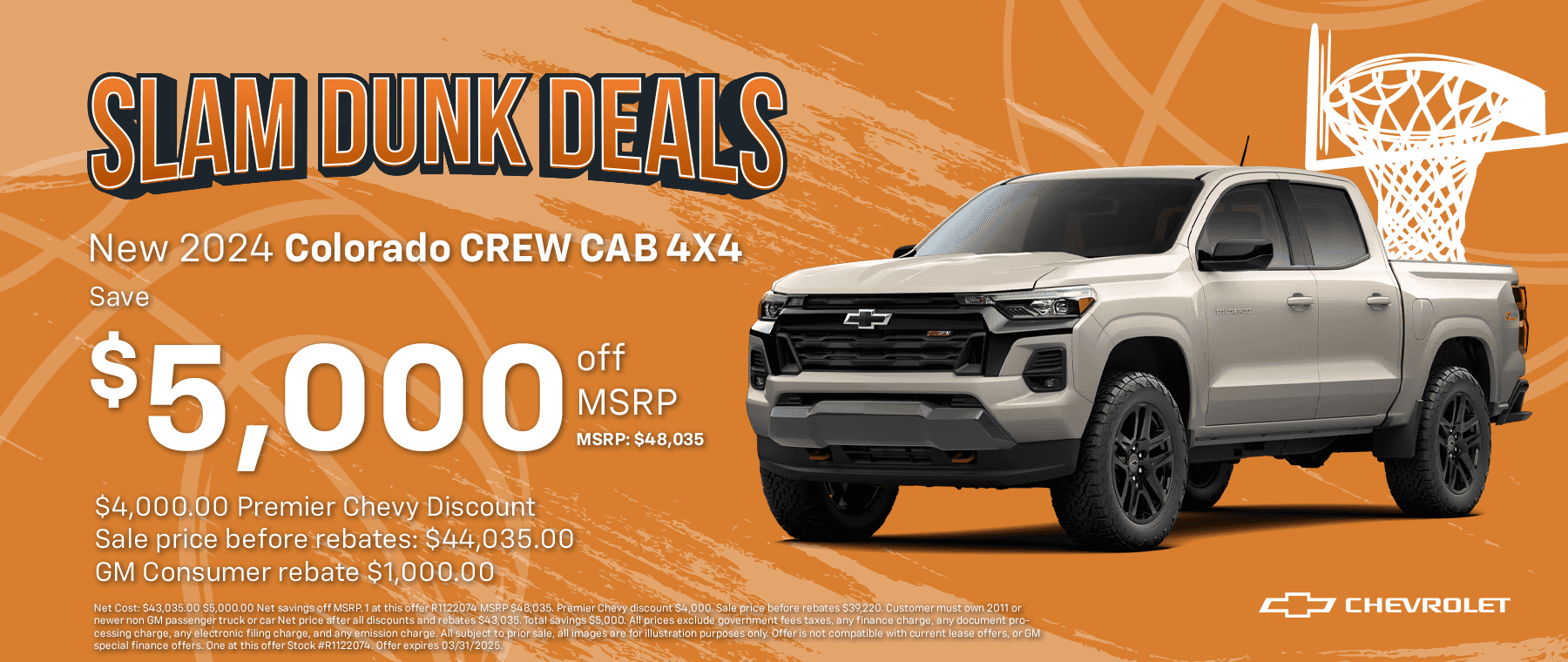 New 2024 Colorado CREW CAB 4X4, Save $5,000 off MSRP. MSRP: $48,035