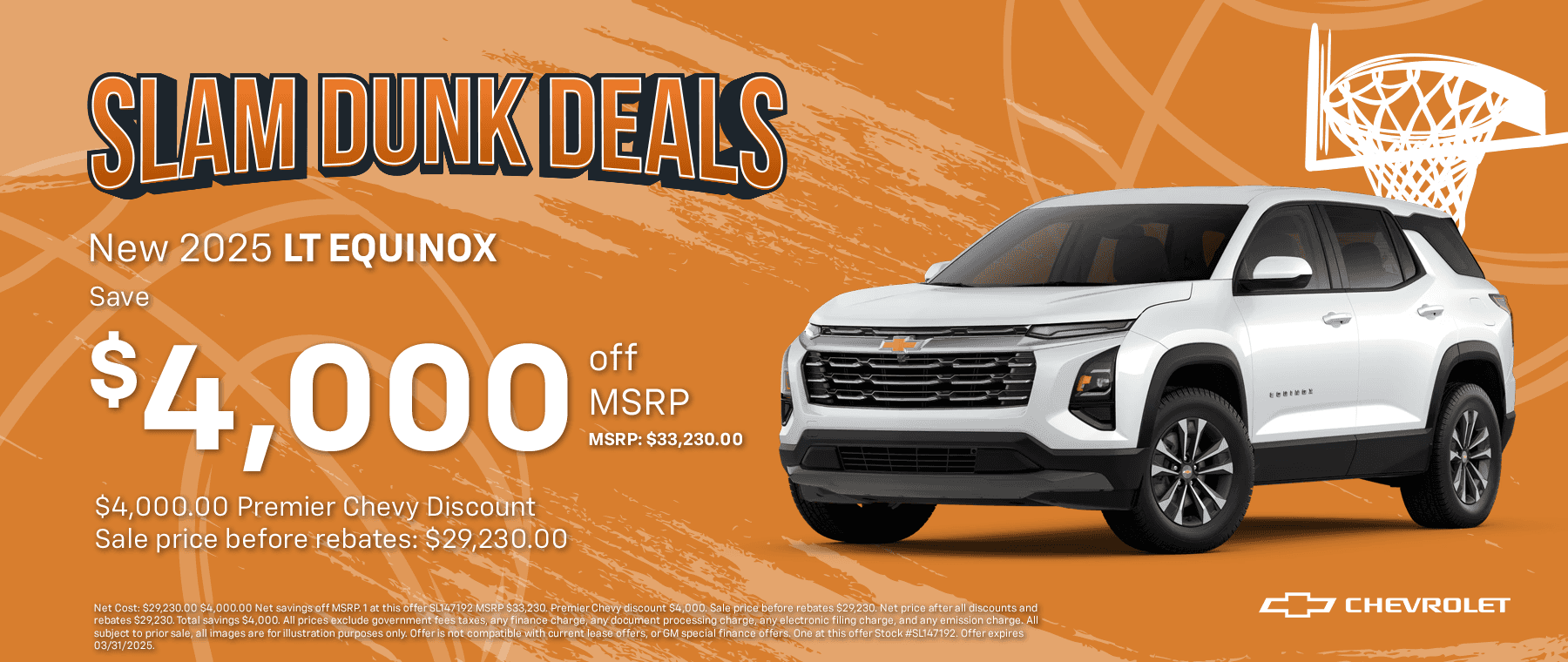 New 2025 LT EQUINOX, Save $4,000 off MSRP. MSRP: $33,230.00