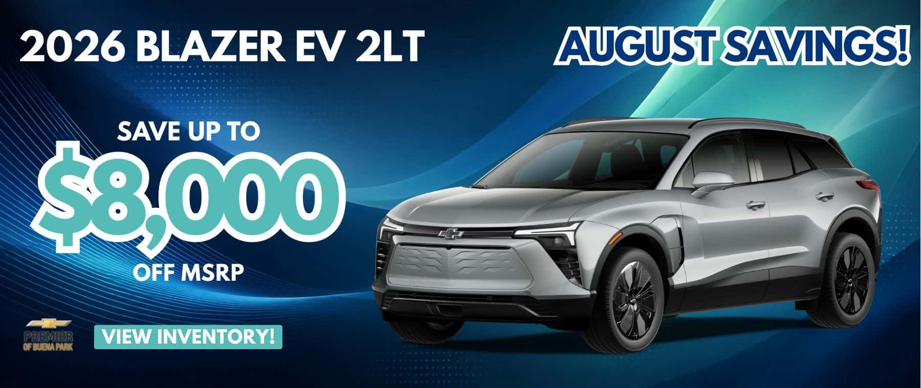 026 Blazer EV 2LT, Save $8,000 off MSRP (includes dealer document processing charge). MSRP: $48,060 Dealer Discount: $4,000 Chevrolet Consumer Cash $1,000 Dealer Doc Fee $85 Sale price after Dealer Discount and dealer doc fee: $43,145 CTP Prior service loaner