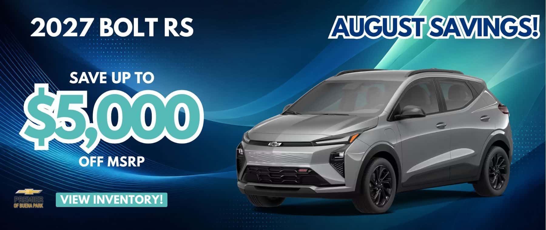 New 2027 Bolt RS, Save $5,000 off MSRP (includes dealer document processing charge). Sale price after Dealer Discount and dealer doc fee: $28,531