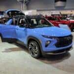 light blue Chevrolet Trailblazer RS 2024 in a showroom