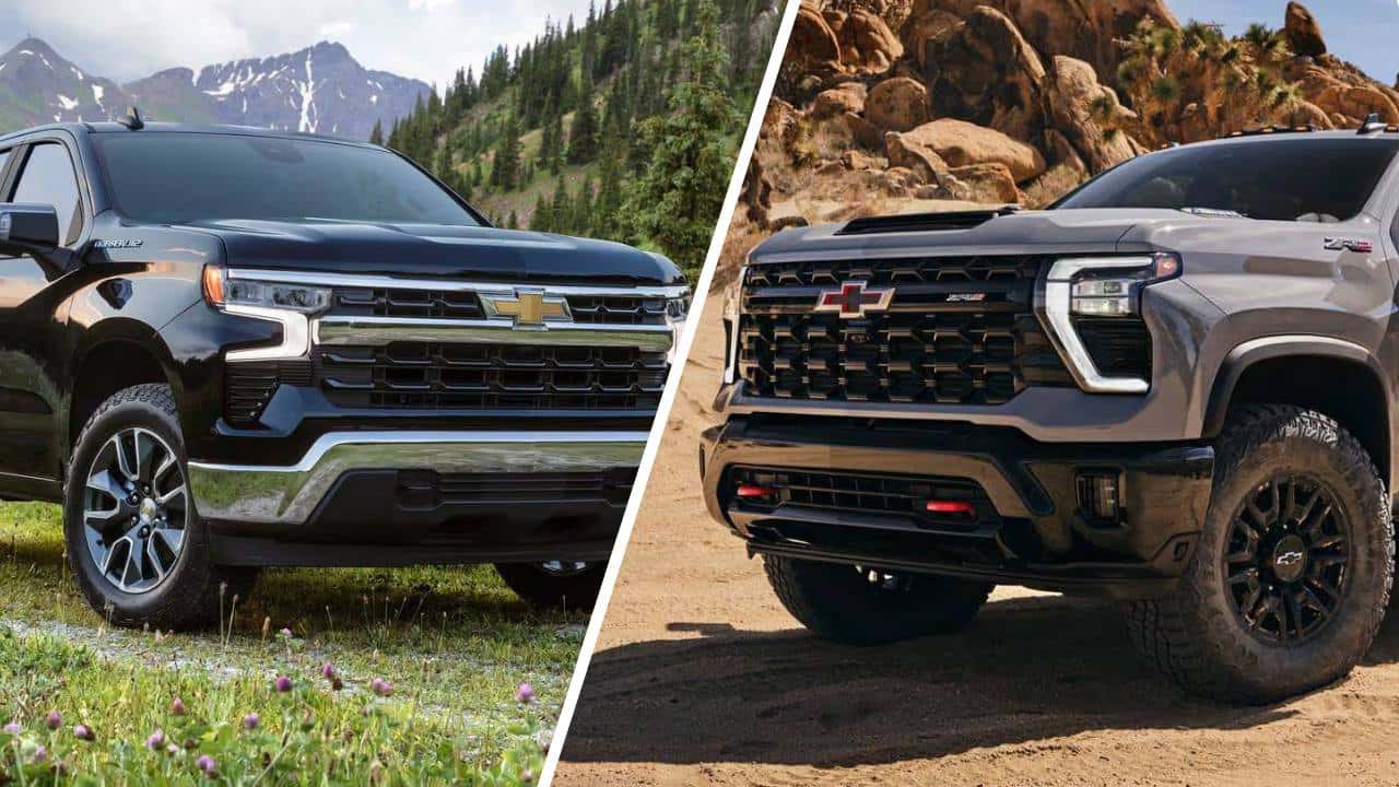 comparison image of 2026 chevy silverado 1500 and 2500