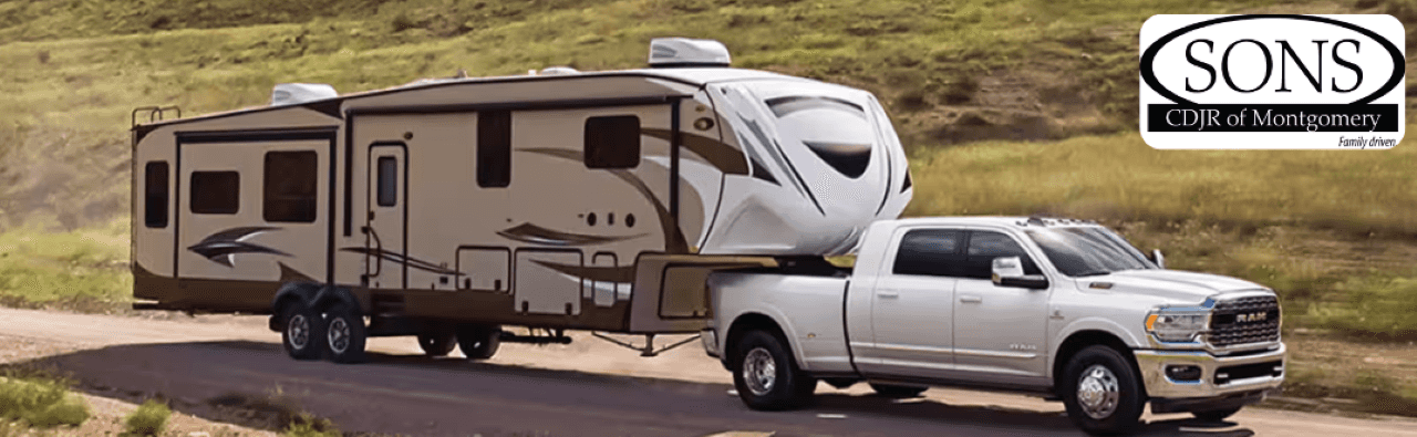 Powerful Ram 3500 showing its capability while towing a heavy load.