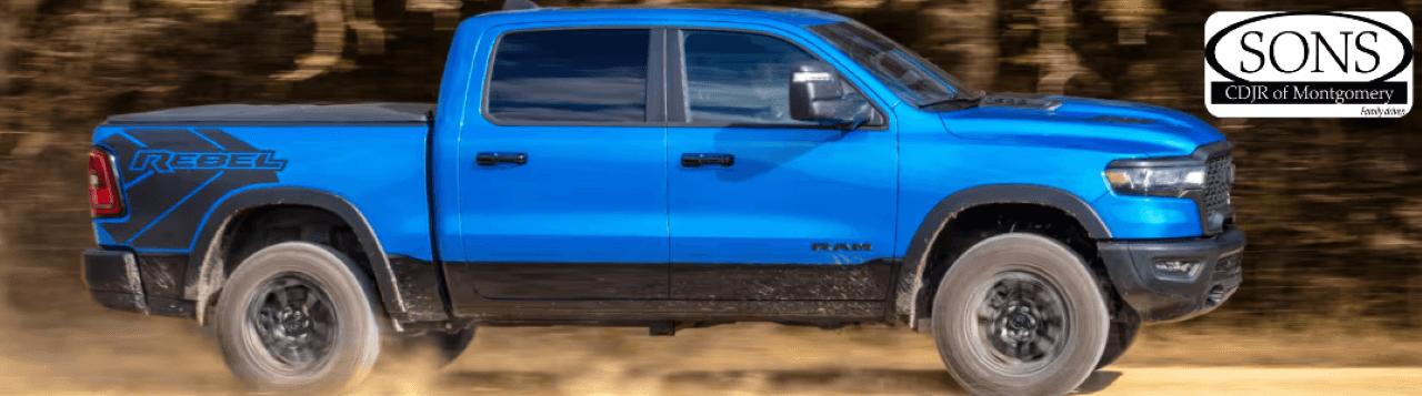 The new Ram 1500 truck showcases its sleek design at SONS CDJR.