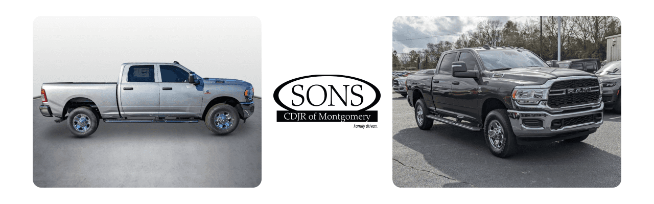 SONS CDJR dealership in Montgomery, Alabama, offering a 2500 Ram.