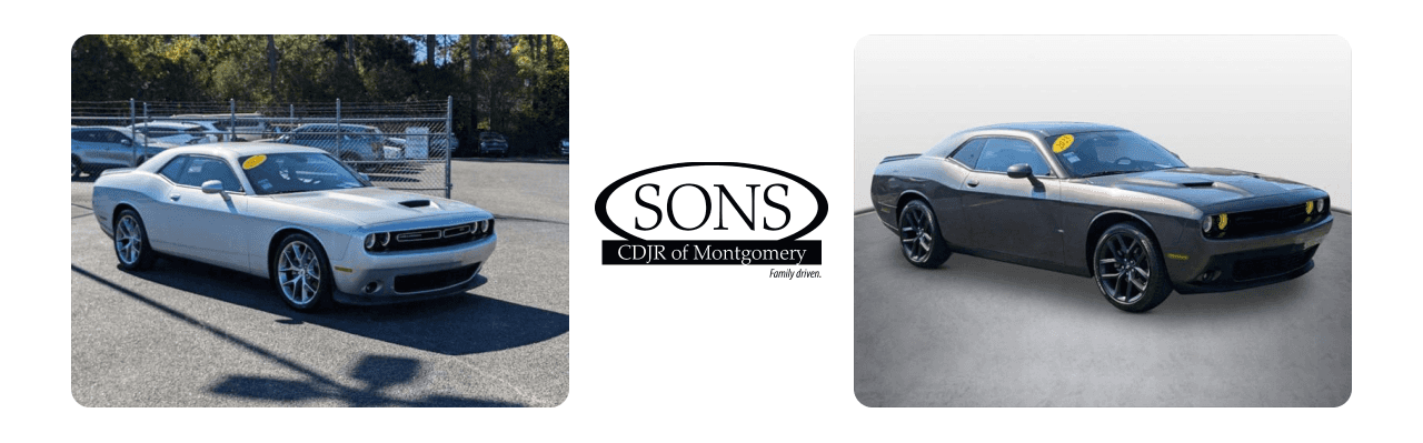 SONS CDJR dealership in Montgomery, AL, showcasing the Dodge Challenger.