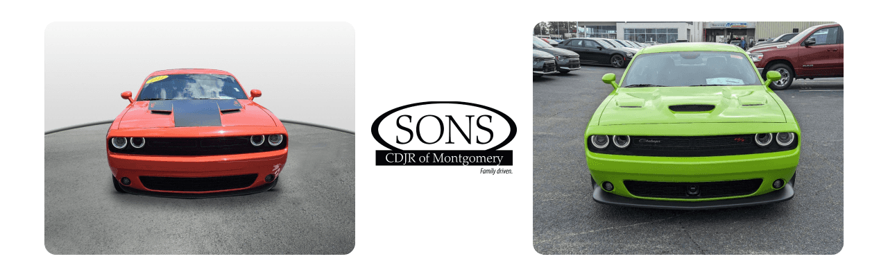 SONS CDJR dealership in Montgomery, Alabama featuring Dodge vehicles.