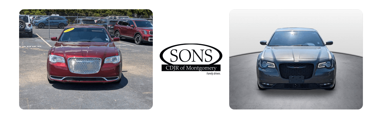 A lineup of used Chrysler vehicles at SONS CDJR of Montgomery, showcasing elegance and reliability.