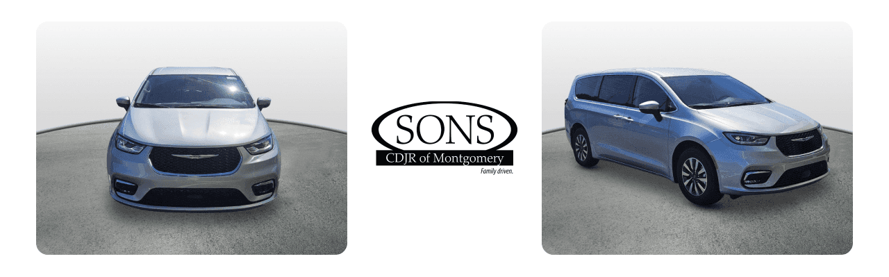 A pristine used Chrysler sedan on display at SONS CDJR of Montgomery, showcasing its sleek design and durability.