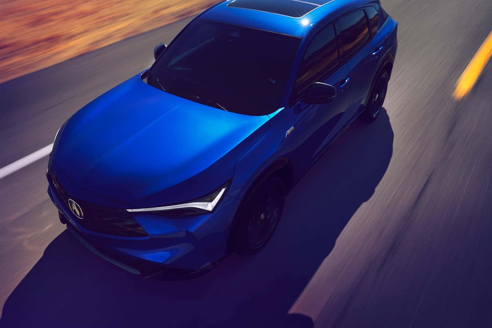 MY25 ADX A-Spec Advance - Launch - Shot 022 - High Front 3/4 - Adriatic Sea Blue Metallic