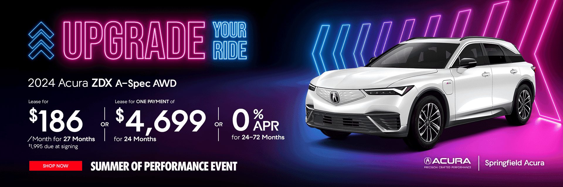 2024 Acura ZDX A-Spec AWD Subtext: Lease for $186/mo for 27 months $1,995.00 due at signing OR Lease for ONE PAYMENT of $4,699.00 for 24 months OR 0% APR for 24-72 months