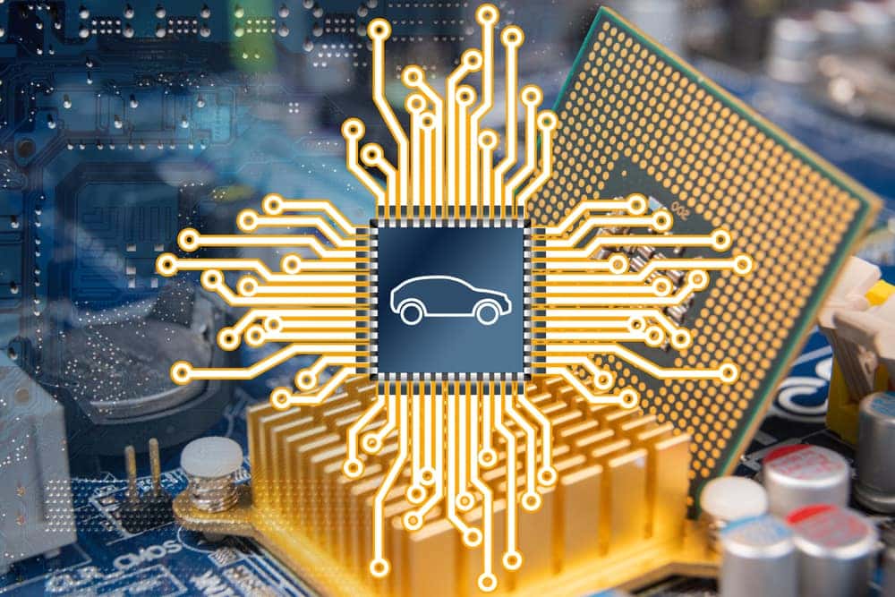 Microchip with a microchip in the middle concept
