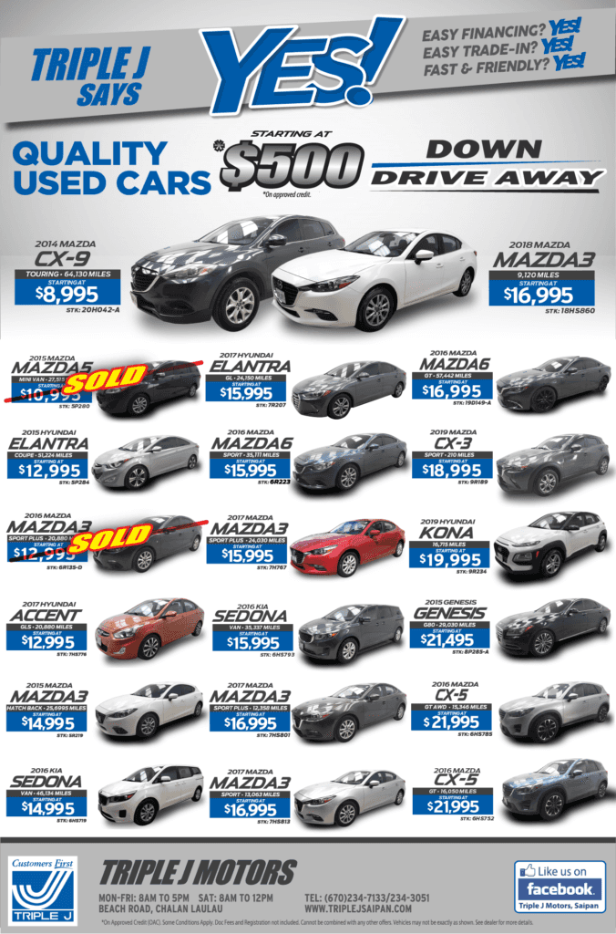 PreOwned Vehicle Specials Used Car Discounts Triple J Saipan