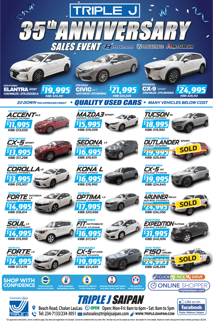 PreOwned Vehicle Specials Used Car Discounts Triple J Saipan