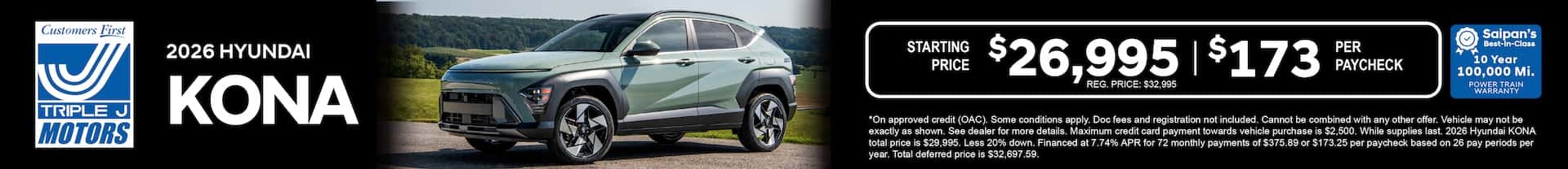 A green 2026 Hyundai Kona