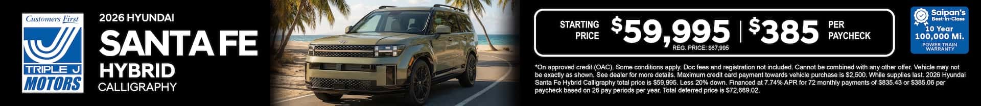 A 2026 Hyundai Santa Fe Hybrid parked at the beach