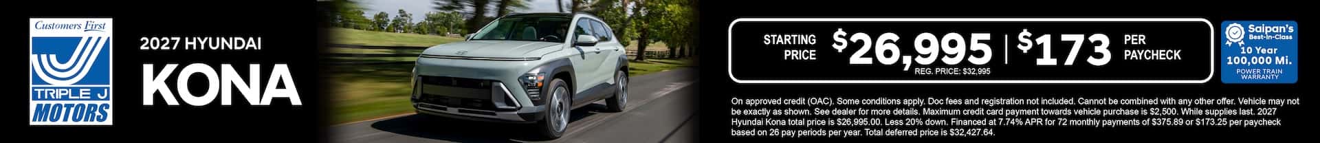 A green 2027 Hyundai Kona