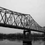 Truss bridge in black and white