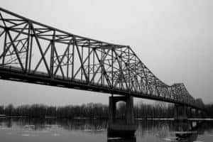 Truss bridge in black and white