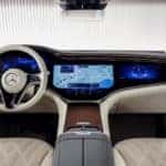 The interior of a EQS SUV in white leather