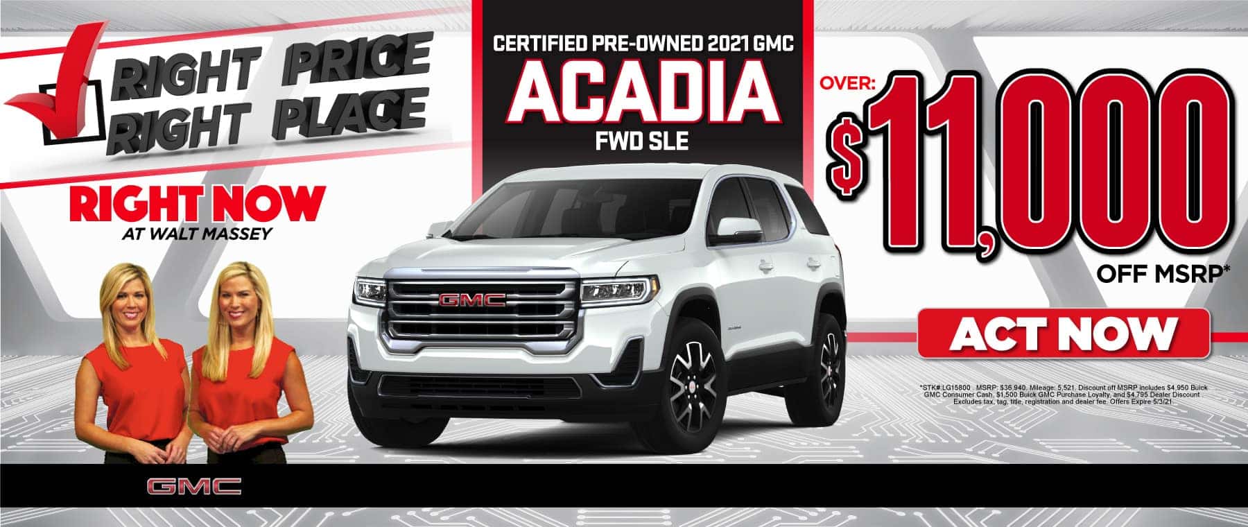 Certified Pre-Owned 2021 GMC Acadia - $11,000 off msrp - Act Now
