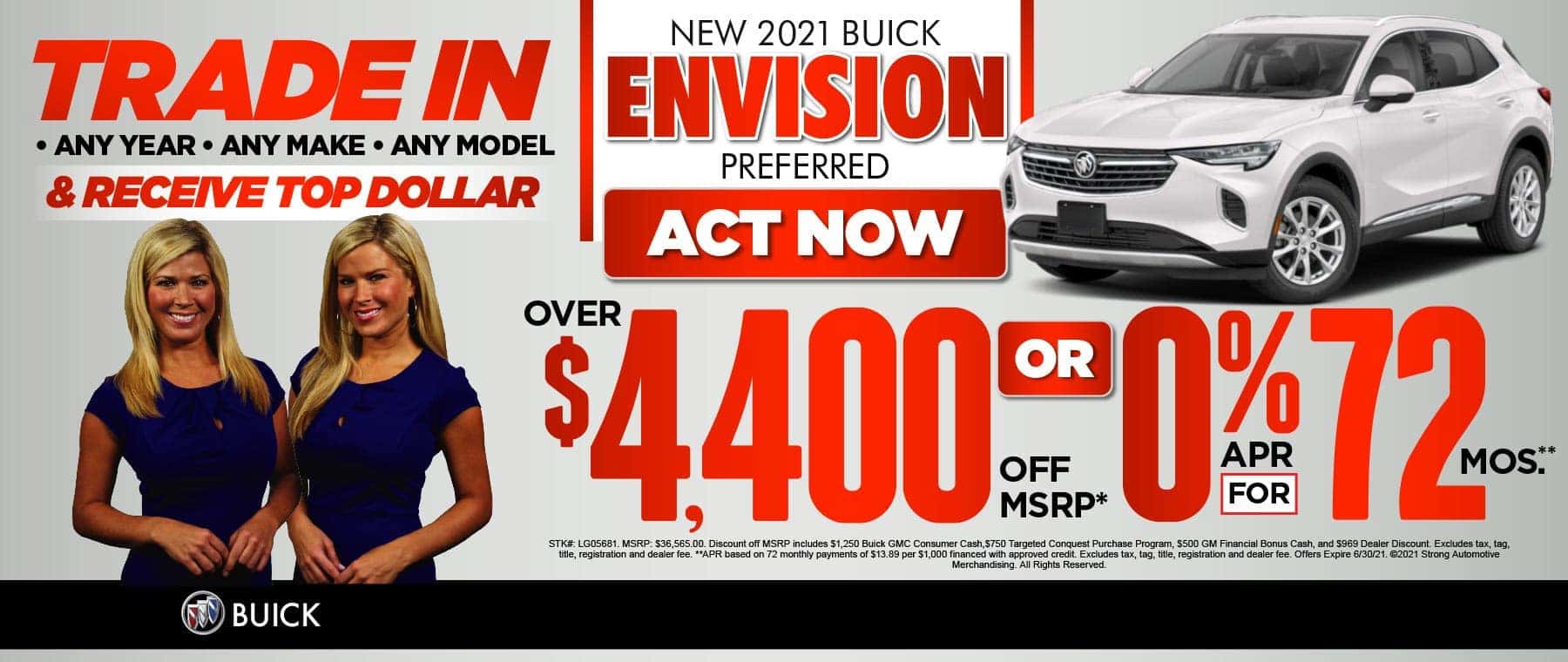2021 Buick Envision Preferred Over $4,400 off MRSP* OR 0% for 72 months** ACT NOW
